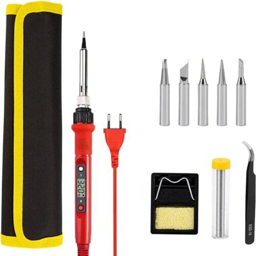 New 80W Adjustable Digital Electric Soldering Iron Set Kit Welding Iron Staion 110V220V Soldering Paste Flux Tips Stand Tool Bag