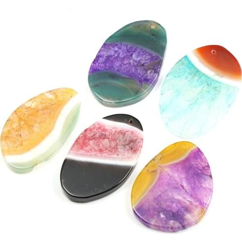 5Pcs Colorful Striped Agates Pendants Natural Gem Stone Geometric Charms Pendant For DIY Jewelry Making Supplies Fit Necklace