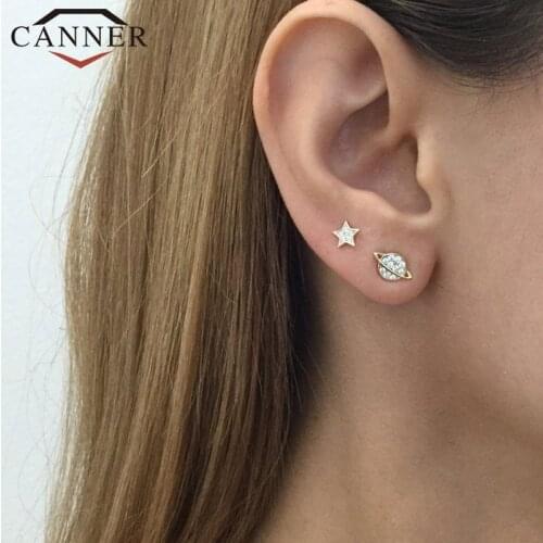 Simple Fashion 925 Sterling Silver Star Moon Stud Earrings for Women Gold Silver color Earrings Fashion jewelry Drop Shipping