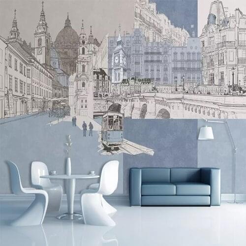 Drop Shipping Custom Mural Modern Hand-painted City Architecture Mural Bedroom TV Background Wall Decoration Non-woven Wallpaper