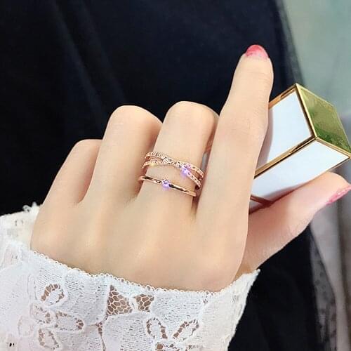 Chic Stackable Layered Cross Crystal Zircon Diamonds Gemstones Rings For Women Rose Gold Color Jewelry Accessories Party Gifts