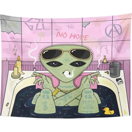 Trippy Alien Smoke and Chill in Bath Cigarette Glasses Tapestry Home Decor Wall Hanging for Living Room Bedroom Dorm 60x80 Inche