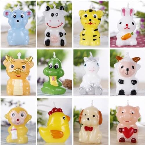 Chinese Zodiac Candle Decoration Birthday Candle Cakecup Decor Creativity Cute Horse Sheep Dog Tiger Rabbit Baby Birthday Candle