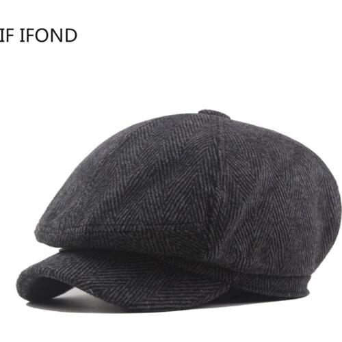 Vintage Herringbone Gatsby Tweed peaky blinders hat Autumn MenS Casual Beret Hat Octagon Cap Plus Size