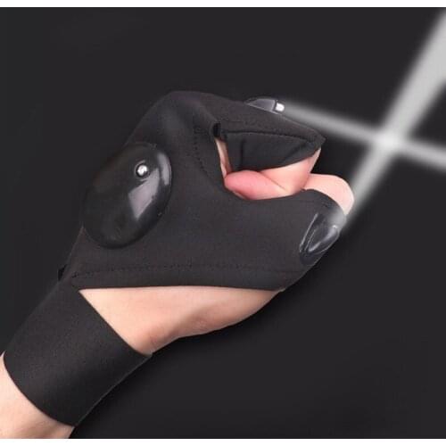 Fishing Magic Strap Waterproof Night Light Gloves With LED Flashlight Outdoor Cycling Practical Fingerless Gloves Rescue Tools