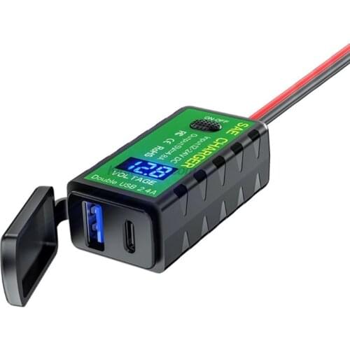 12V 24V Motorcycle QC3.0 PD Type C Charger SAE to USB Adapter with Voltmeter & ON/Off Switch for Smart Phone Tablet GPS