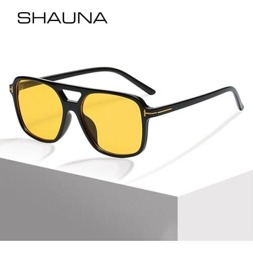 SHAUNA Fashion Double Bridges Square Women Sunglasses Retro Brand Designer Clear Ocean Lens Eyewear Shades UV400 Men Sun Glasses