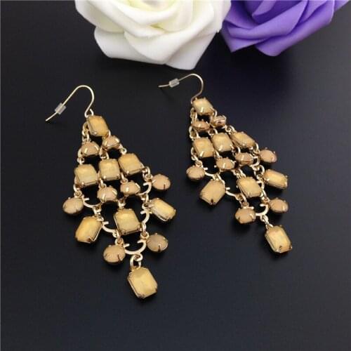 Women Special store Yellow Acrylic stone tassel big gold pendant hanging Earrings brincos female earing