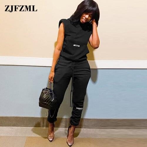 Womens Sport Tracksuit Letter Print Hooded Shoulder Pad Sweatshirt and Drawstring Jogger Trouser Autumn Winter Two Piece Sets