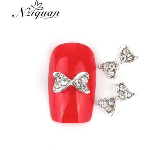 NZIQUAN 10 Pieces/Package Bowknot Rhinestone Inlaid Decoration Nail Art Decoration 3D Metal Nail Jewelry Vintage Manicure Charm