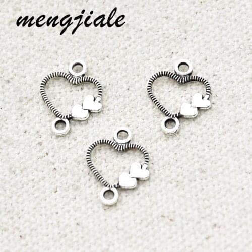 100pcs Wholesale Antique Silver Heart Connectors Charms Alloy Metal Pendants For DIY Handmade Jewelry Accessories Making 13*11mm