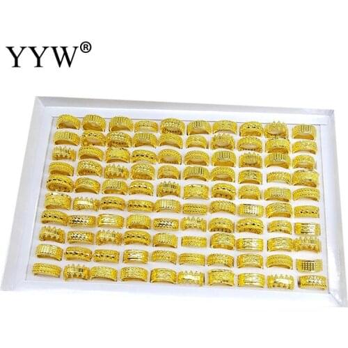 100pcs Trendy Ring Women Crown Design Vintage Gold Joint Rings Set Zinc Alloy Finger Ring Engagement Wedding Rings 4x8mm-11x24mm