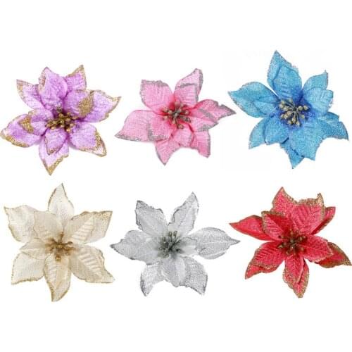 Glitter Artificial Flowers Christmas Ornament Tree Decoration Wedding Party Artificial Flower Gift Christmas Decoration for Home