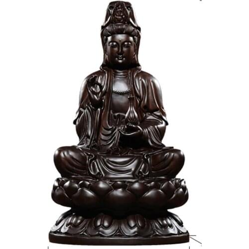 Ebony carving open light sitting lotus guanyin bodhisattva Buddha ornaments black sandalwood Laughing lucky Handmade sculpture