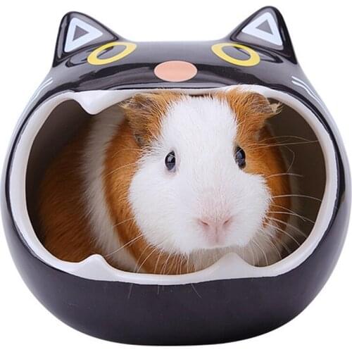Hamster House Cat Style Design Natural Clay Material Keep Cool System Dry and Comfortable Choice For Hamster Rat (8.1x9.3cm) (A)