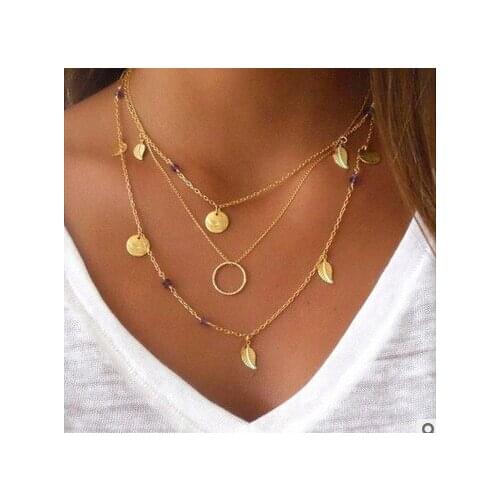 Hot Sale Lucky Round Statement Tassel Necklace Women Color Multilayers Chain Choker Necklaces Pendant Jewelry