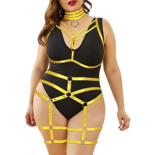 Gothic Bondage Costumes Plump Garter Belts Exotic Womens Underwear Sexy Lingerie Plus Size Necklace Hanging Goth Chest Harness