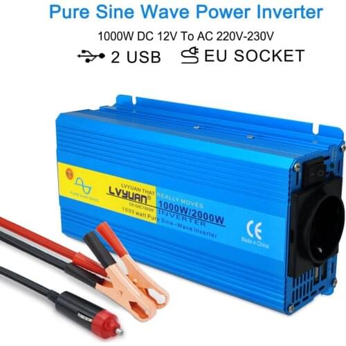 2000W PURE SINE WAVE POWER INVERTER Dual usb DC 12V To AC 220V 230V CAR CAMPING BOAT Converter 3.1A 2 USB EU PLUG