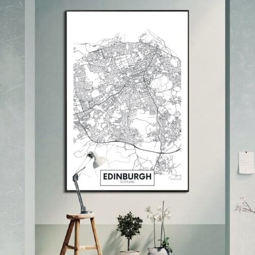 Famous City Map Scotland Edinburgh Print Canvas Painting Wall Art Pictures Black White Posters and Prints Living Room Home Decor