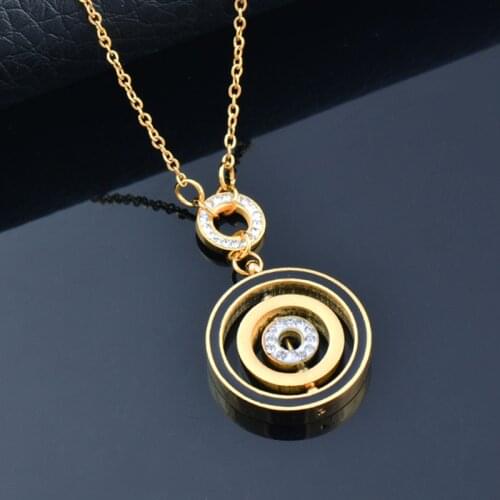 KIOOZOL Psychological Hypnosis Multicolor Circle Pendant Stainless Steel Gold Choker Necklace For Women Fashion Jewelry 396 KO2