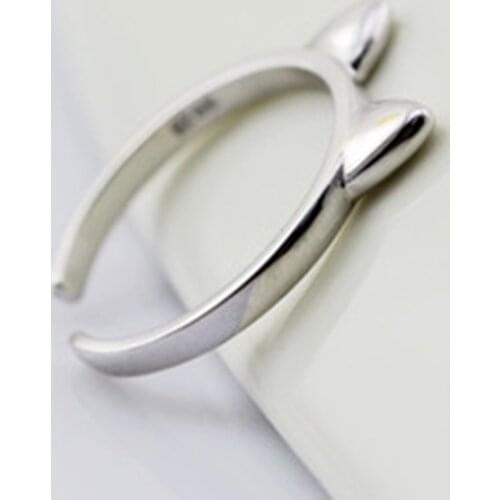 Cute Cat Ear 925 Sterling Silver Literary Temperament Creative Personality Fashion Female Resizable Opening Rings SRI095