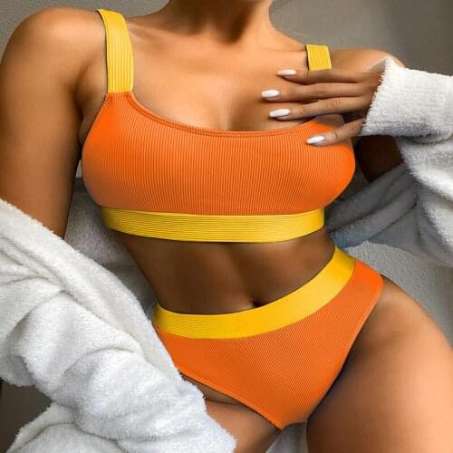 Bikini Set Women 2021 New Fashion Splicing 2 Pieces High Waist Bathing Suit Swimming Beachwear Brazilian Ribbed Swimsuit