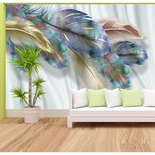 Colorful Feather Mural Wallpaper 3 D Wall Papers Home Decor for Living Room Bedroom Self Adhesive Contact Paper Bedroom Decal