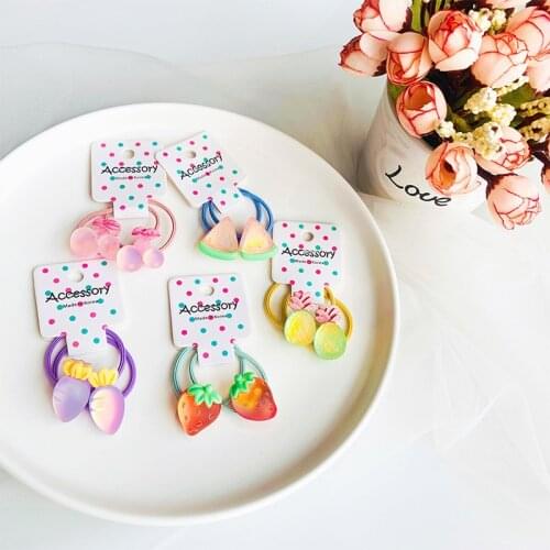 Laser Rainbow Fruit Elastic Hair Bands Rubber Hair Ties Cherry Pineapple Kids Hair Rope Gum Ponytail Holder Girls Accessories
