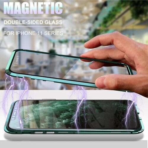 Magnetic Adsorption metal 360 phone case for iphone 12 Mini 11 pro max XR XSMAX 7 8 PLUS double-sided tempered glass back cover