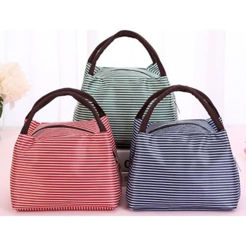 Fashion stripe lunch bag large oxford cloth portable bag thermal Insulation bag thickened keep fresh large capacity cooler bag