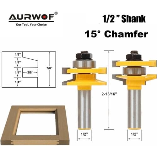 LAVIE 2pcs 12mm 1/2" Shank Rail & Stile Tenon Router Set Door Bevel Woodworking Tenon Milling Cutter for Wood Tools MC03143
