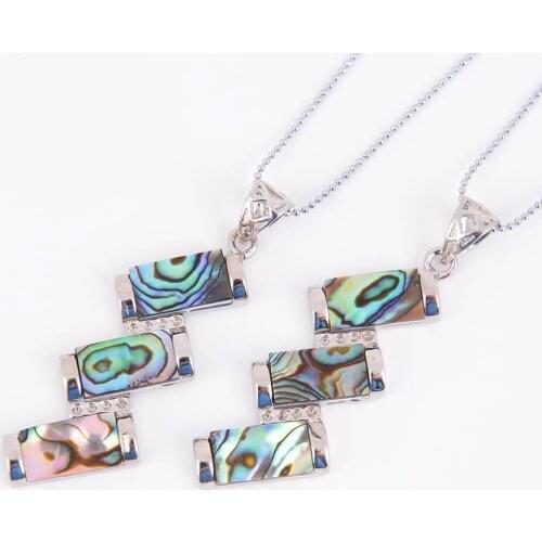 Natural Paua Abalone Shell Pendulum Necklaces Pendants Raw Mother of Pearl Seashell Rhinestone Beads for Female Jeweller D535