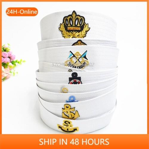 NEW Sailor Captain White Hat Navy Marine Cap Military Hat with Anchor Sea Boating Nautical Fancy Dress Nurse Hat Cosplay Costume