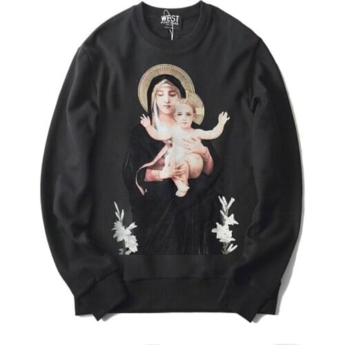New 2021 Men Virgin Mary Halo Baby Hoodies Hoody hooded Sweatshirts velvet Cotton Drake Thick Fleece Street Hip hop #L31