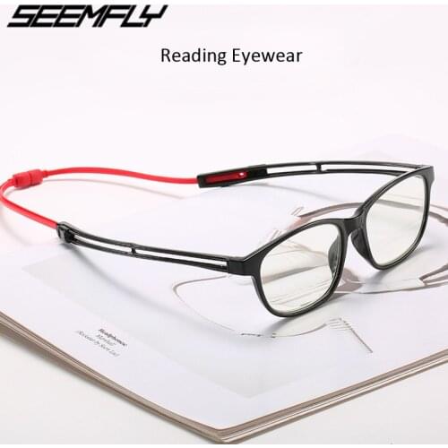 Seemfly Telescopic Magnetic Anti Blue Light Reading Glasses Magnet Hang On Neck Elastic Presbyopic Eyeglasses Unisex Eyewear New