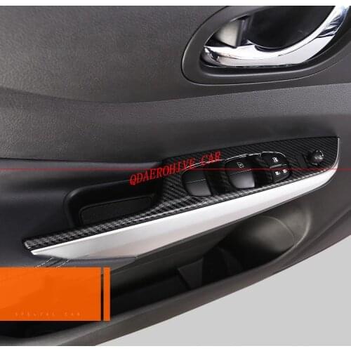 QDAEROHIVE Car Interior Door Window Lift Switch Panel Covers Trim Car-styling Decoration 4pcs FOR Nissan Navara NP300 2017-2019