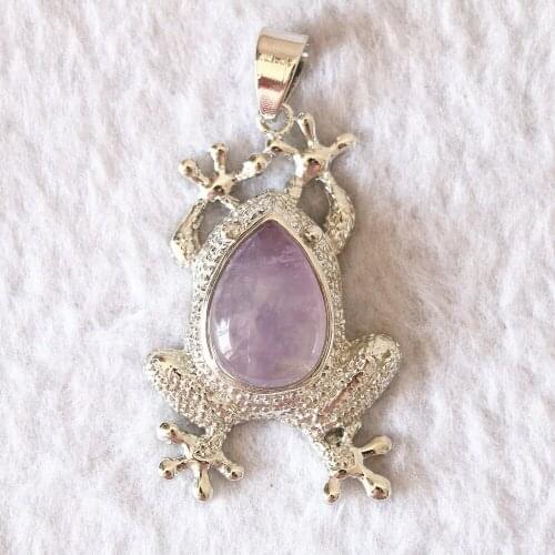 Dream Purple Chalcedony Jades Natural Abalone Shell Frog Pendant Fit Diy Chains Necklace Accessories Elegant Jewelry Making B836
