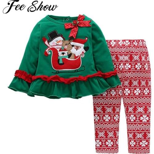 Baby Girl Christmas Outfit Kid Girls Clothes 2Pcs Santa Claus Print Top and Elastic Waist Pant Children Xmas Set Autumn Clothing