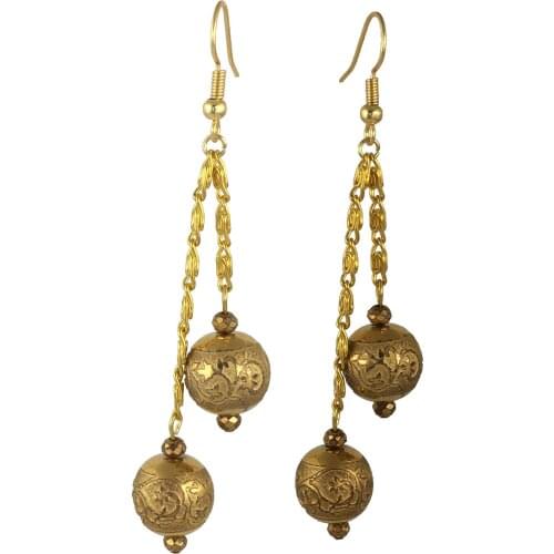 Earring Dangle And Drop 24k Gold Painted Glass Beaded Handmade Woman Fashion Jewelry Made In Turkey