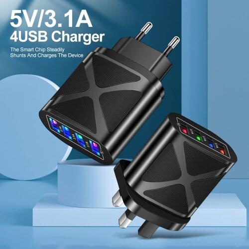 5V 3.1A 4USB Quick Charge 3.0 Universal Power Adapter Travel Wall for Iphone12 Huawei Xiaomi Adapter Ipad Tablet Fast Charger