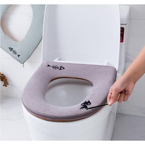 Universal Plush Toilet Seat Cover Thicken Warm Soft Plush Zipper WC Mat Toilet Mat Cushion Closestool Toilet Mat Lid Cover