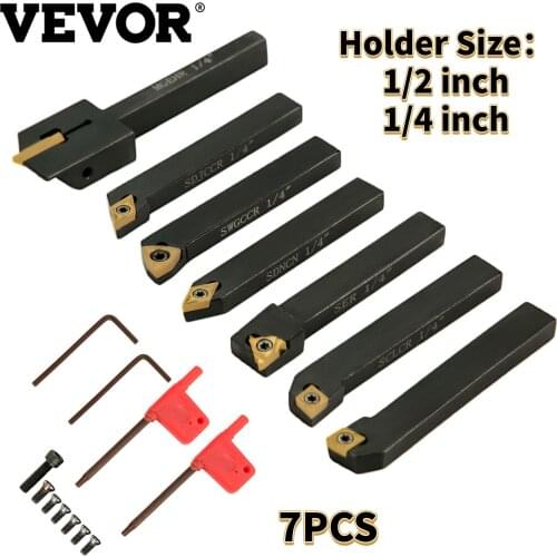 VEVOR 7PCS Indexable Carbide Lathe Tool Set Tool Holder 1/2" 1/4" for Digital CNC Lathe Chaser SER Slotting MEGHR Circular Knife