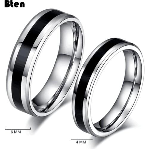 Bten Vintage Classic Dripping Black Oil Titanium Steel Couples Rings for Women Men Stainless Steel Wedding Ring Jewelry Gift