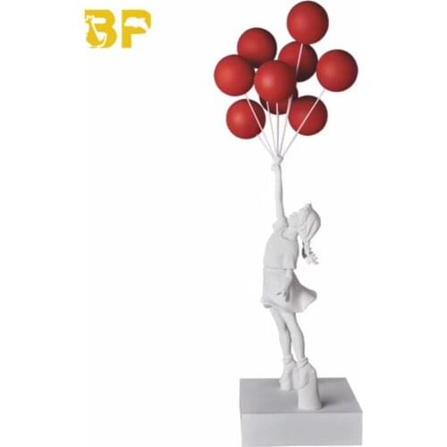Modern Art Flying Balloons Girl Banksy Balloon Girl Statues Art Sculpture Resin Craft Home Decoration Red Balloon 56cm