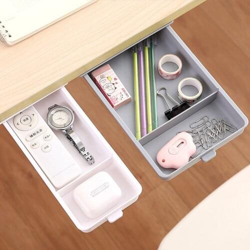 Under The Desk Storage Drawer Wall-Mounted Storage Box Desktop Accessories Pen Holder Stationery Organizer Storage Container