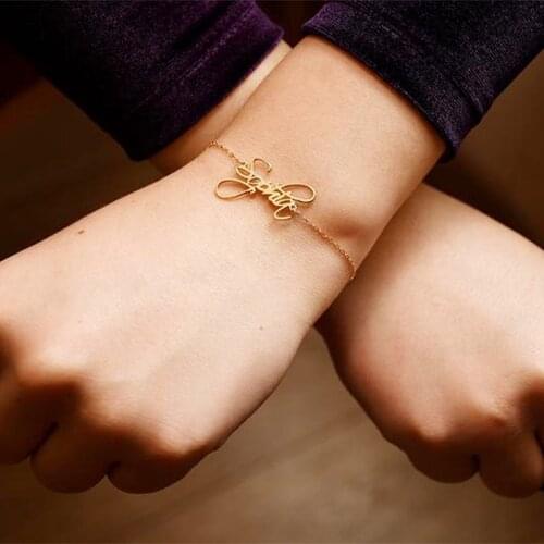 Stainless Steel Jewelry Custom Name Bracelets for Women Cursive Script Letter Bracciali Donna Rose Gold Personalized Bracelet