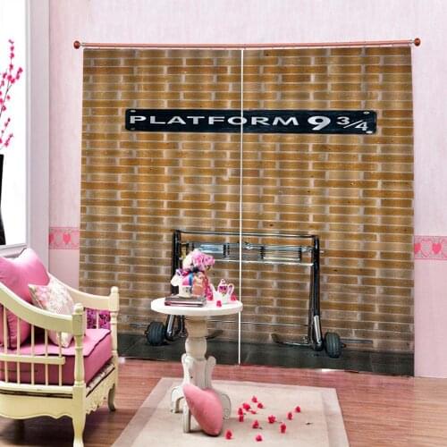 Yellow brick wall Printed letters Curtain Large Window For Living room Bedroom Half-Blackout Polyester Fabric Drapes Indoor Sets