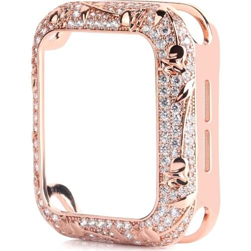 Armor Copper Protective Case for Apple Watch Series 6 SE 5 4 3 Carved Diamond Cover Fashion Bumper for iWatch 38/42mm 40/44mm