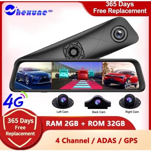 WHEXUNE 4G rearview mirror car dvr 4 Cameras lens 12" Android Navi camera gps drive recorder ADAS WIFI dash cam RAM2GB+ROM32GBB