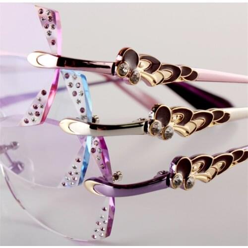 Female Models Diamond Cutting Reading Glasses Rimless Glasses Custom Prescription Ultralight Finished Spectacle Lenses 136
